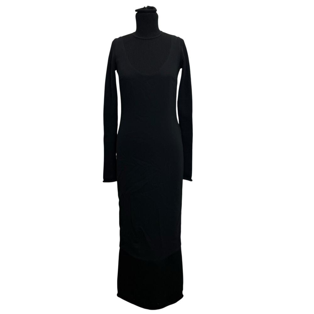 Vtg 90s Christian‎ Dior Sz 6 Sheath Maxi Dress Black Knit Turtleneck Whimsigoth
